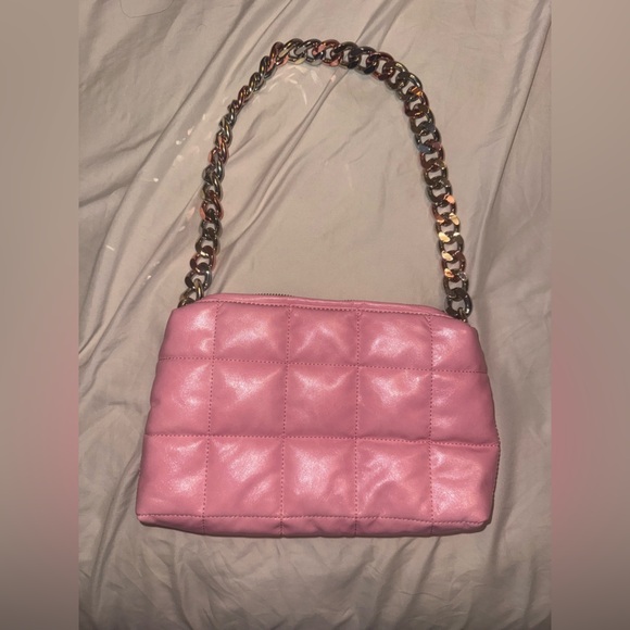 Zara Pink Quilted Shoulder Bag with Chain Strap - Picture 1 of 2